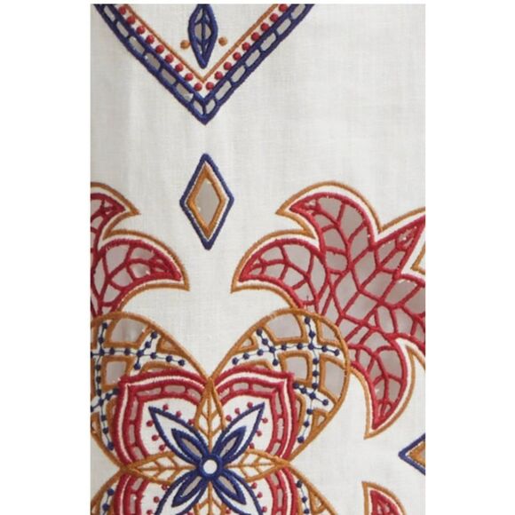 FARM Rio White Mary's Tiles Embroidered Detail Linen Dress Size Extra Small XS - Picture 3 of 8
